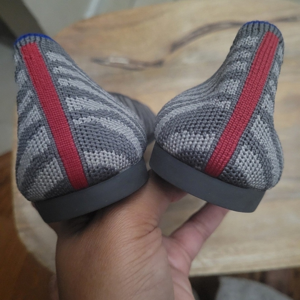 Rothy's Gray Zebra Pointed Toe Flats with Blue Trim - Picture 3 of 4